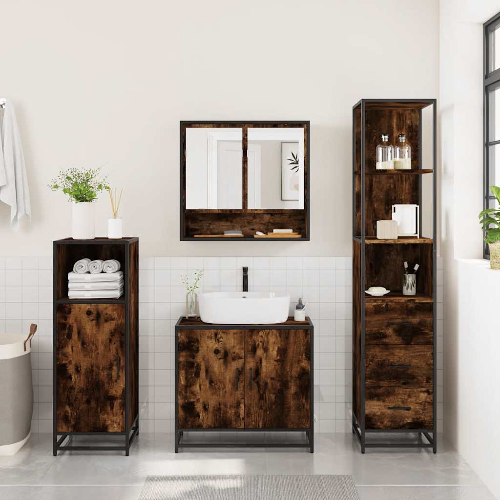 3 Piece Bathroom Furniture Set Smoked Oak Engineered Wood