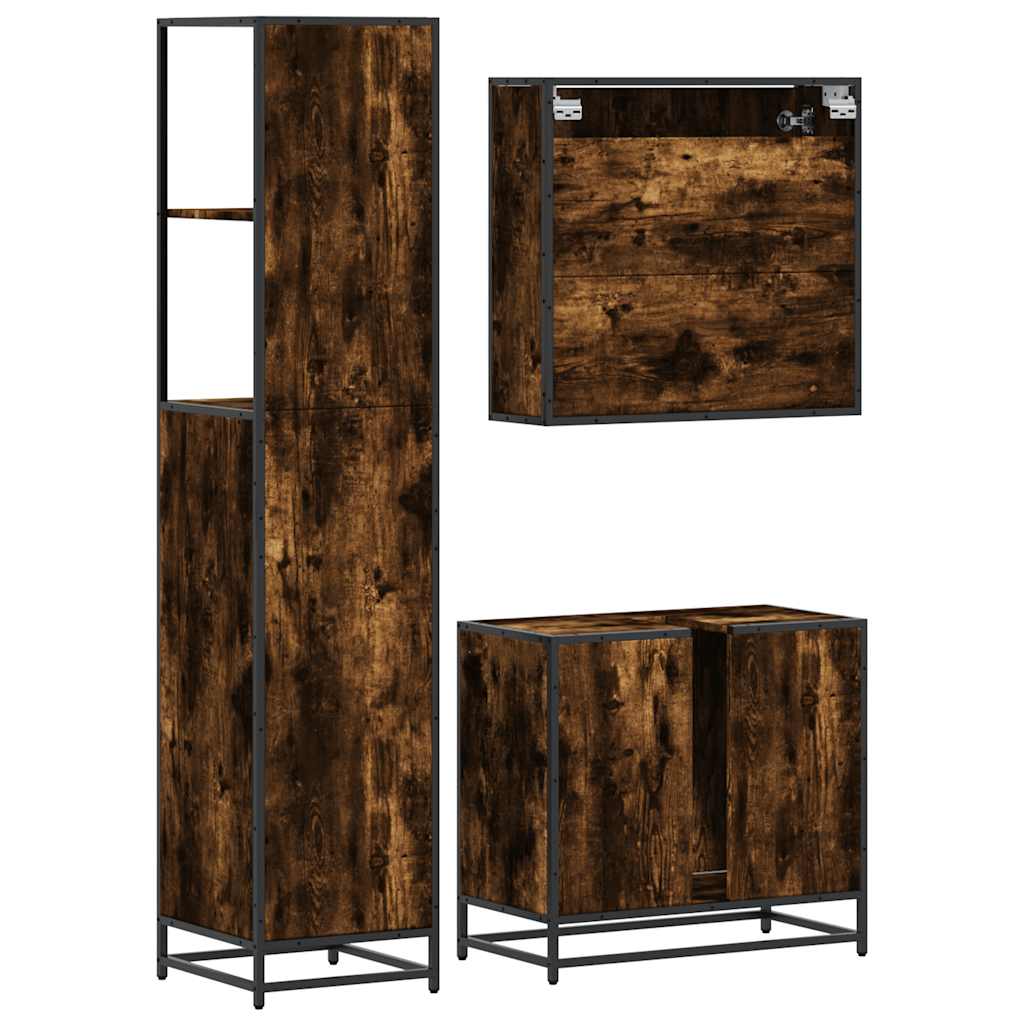 3 Piece Bathroom Furniture Set Smoked Oak Engineered Wood