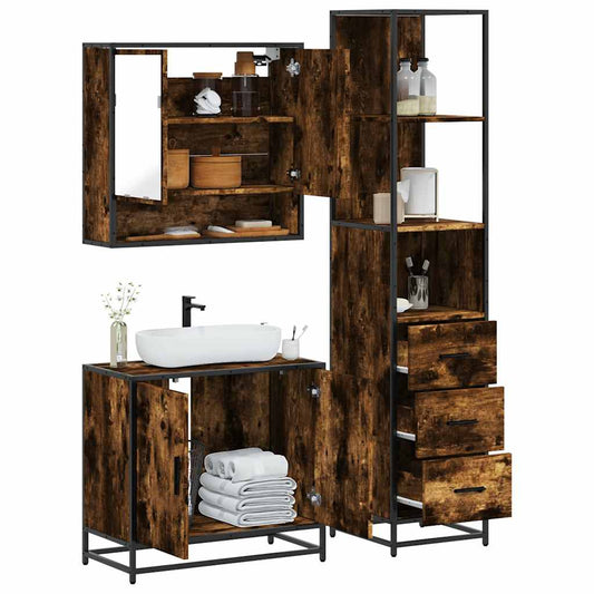 3 Piece Bathroom Furniture Set Smoked Oak Engineered Wood