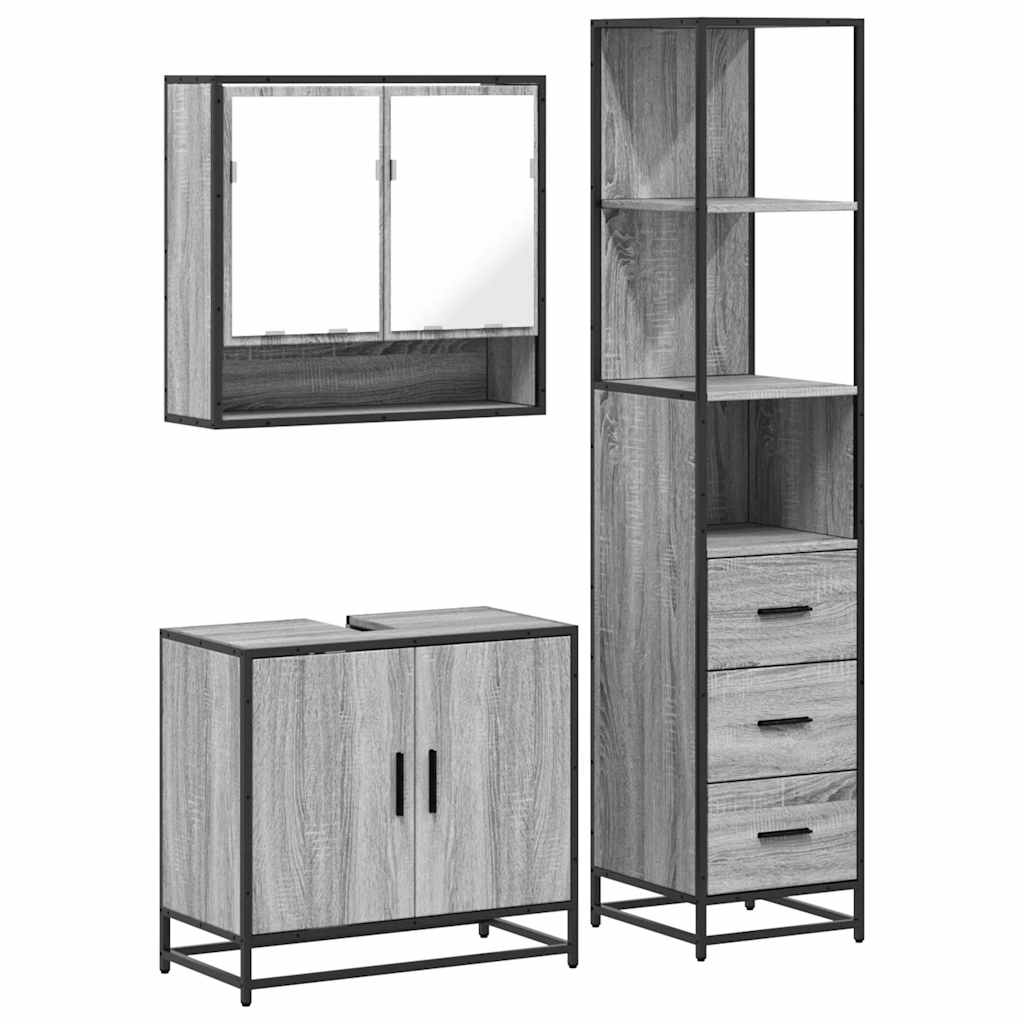 3 Piece Bathroom Furniture Set Grey Sonoma Engineered Wood