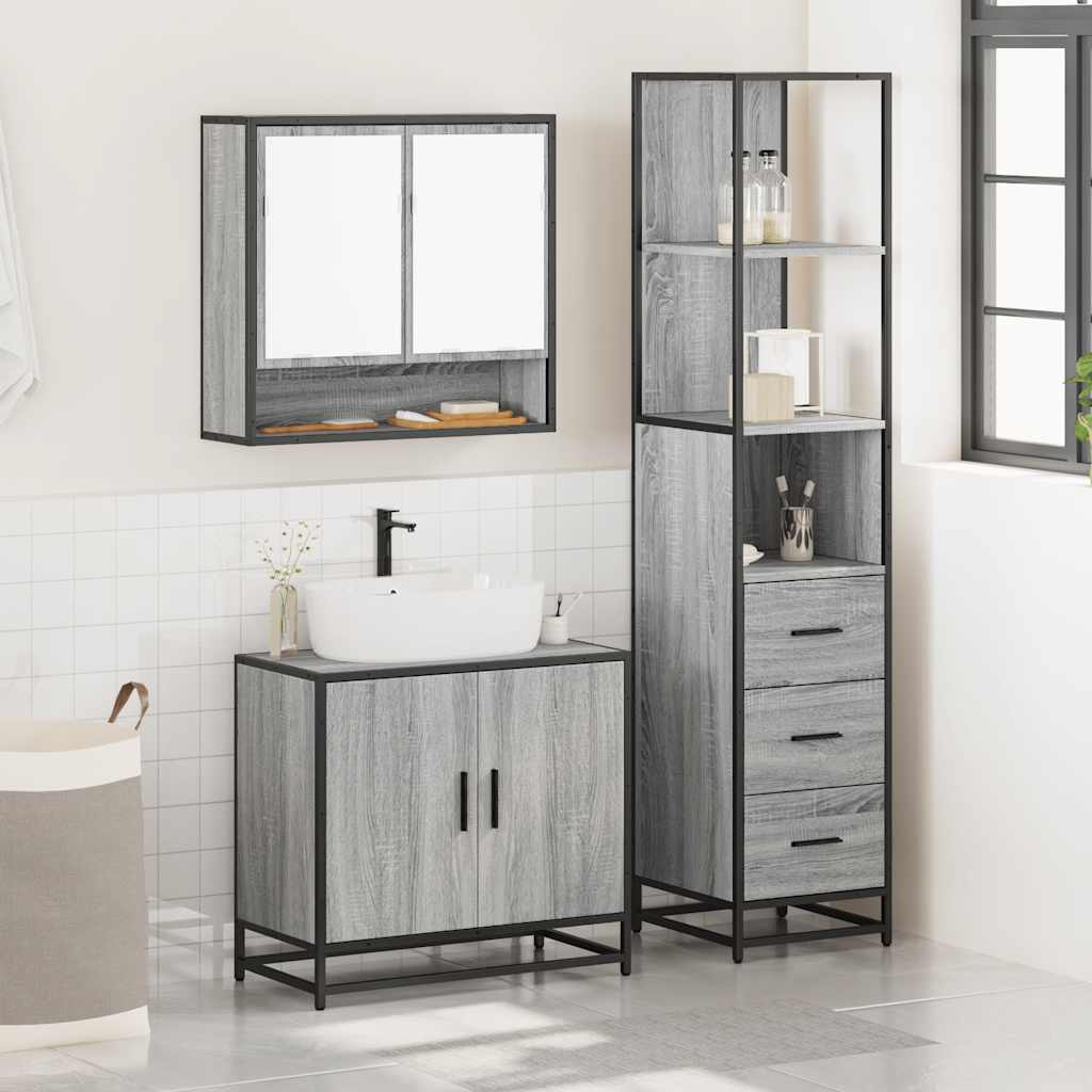 3 Piece Bathroom Furniture Set Grey Sonoma Engineered Wood