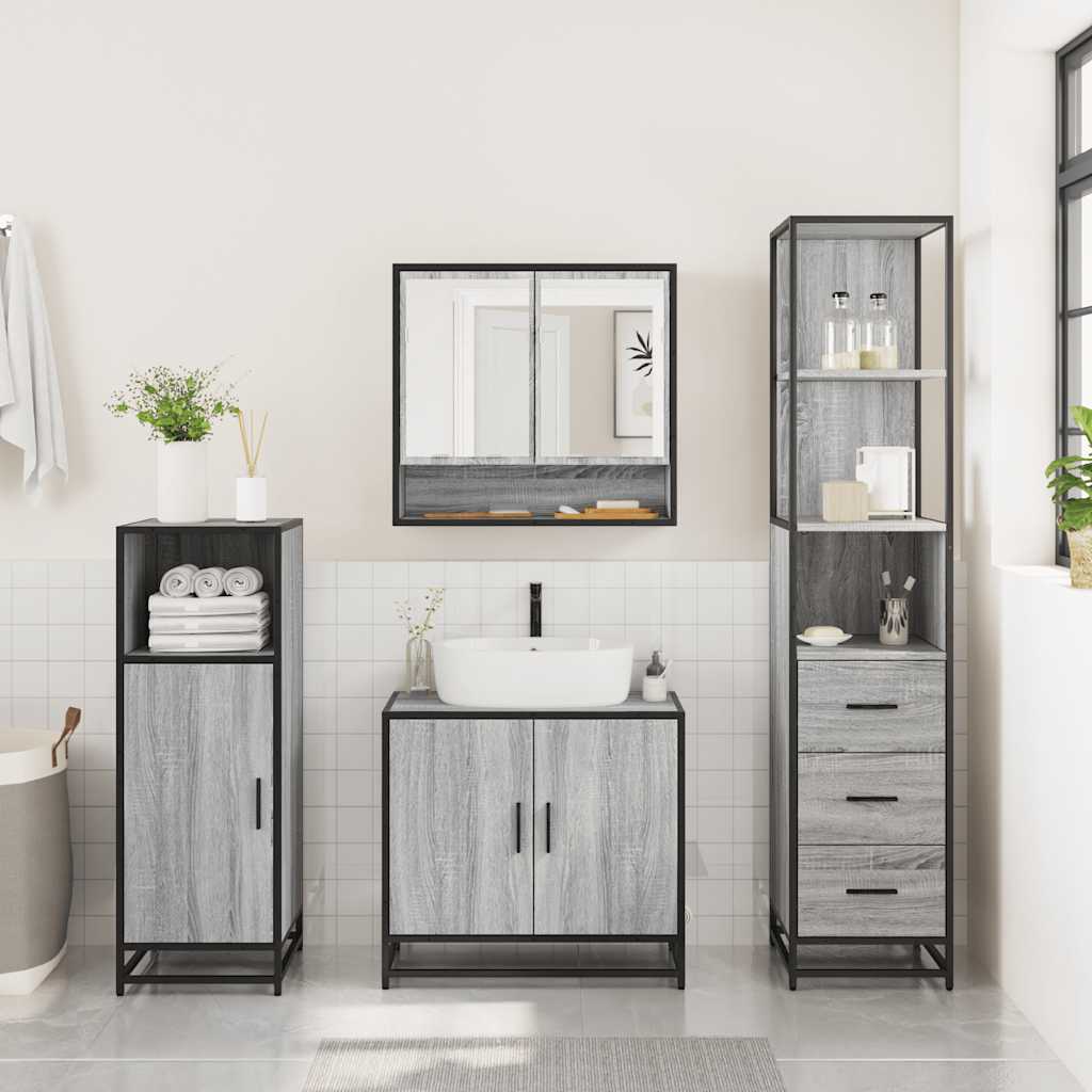 3 Piece Bathroom Furniture Set Grey Sonoma Engineered Wood