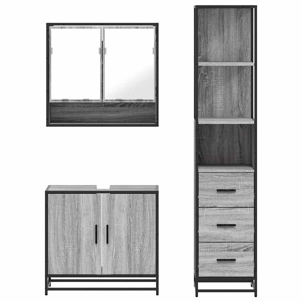 3 Piece Bathroom Furniture Set Grey Sonoma Engineered Wood