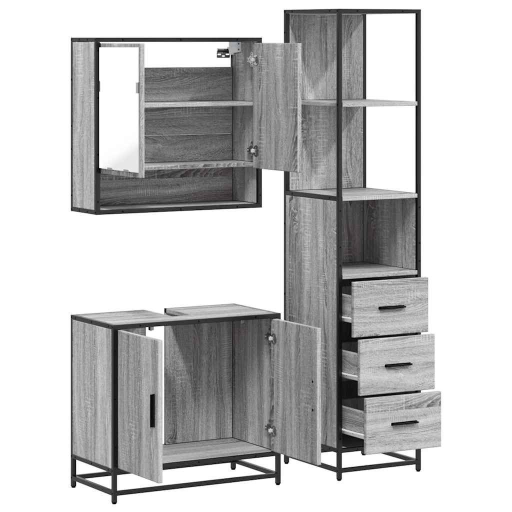 3 Piece Bathroom Furniture Set Grey Sonoma Engineered Wood