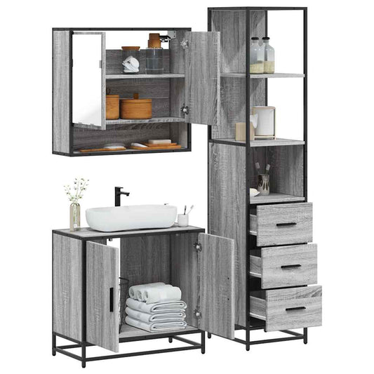 3 Piece Bathroom Furniture Set Grey Sonoma Engineered Wood