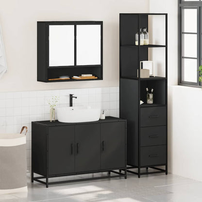 3 Piece Bathroom Furniture Set Black Engineered Wood