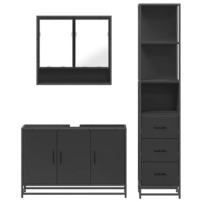 3 Piece Bathroom Furniture Set Black Engineered Wood