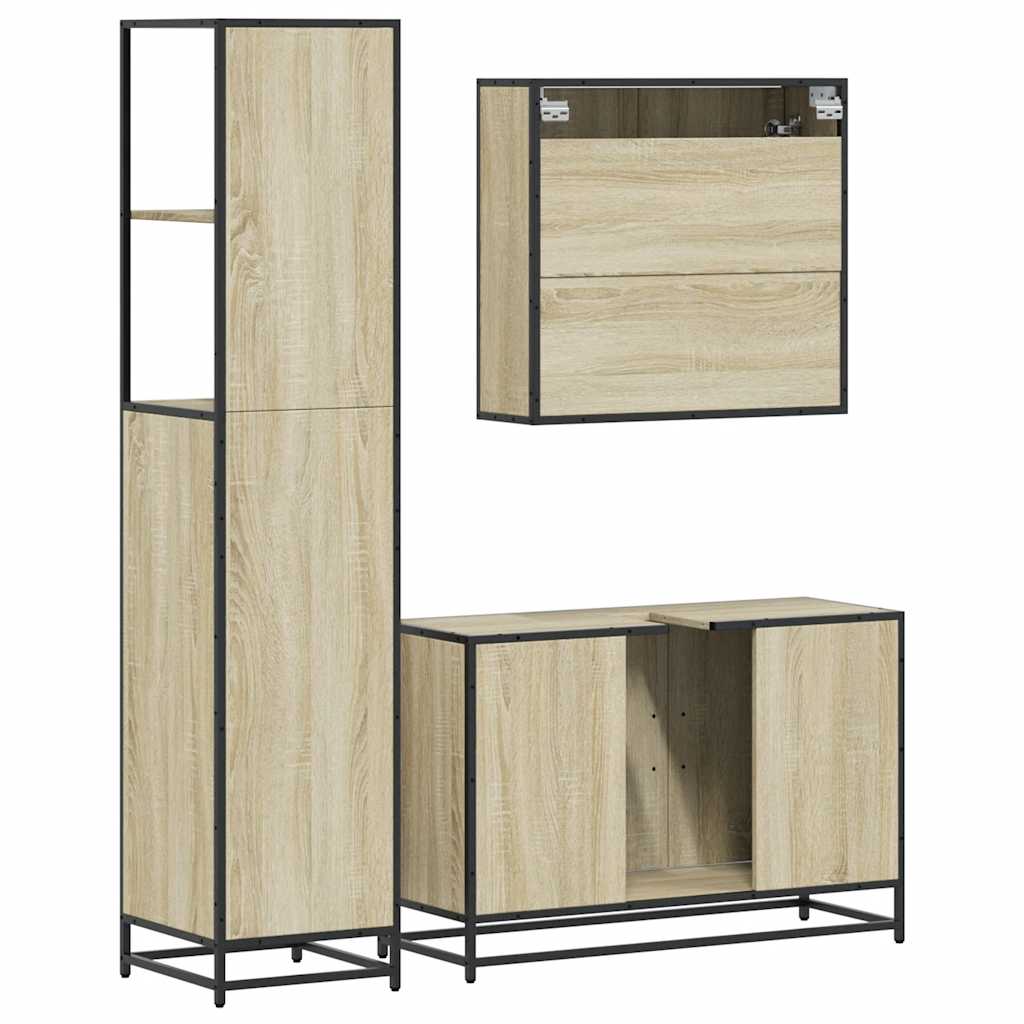 3 Piece Bathroom Furniture Set Sonoma Oak Engineered Wood