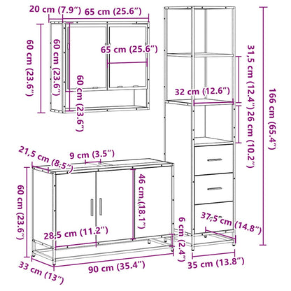 3 Piece Bathroom Furniture Set Sonoma Oak Engineered Wood