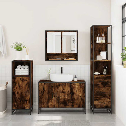 3 Piece Bathroom Furniture Set Smoked Oak Engineered Wood