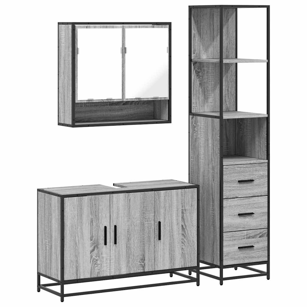 3 Piece Bathroom Furniture Set Grey Sonoma Engineered Wood