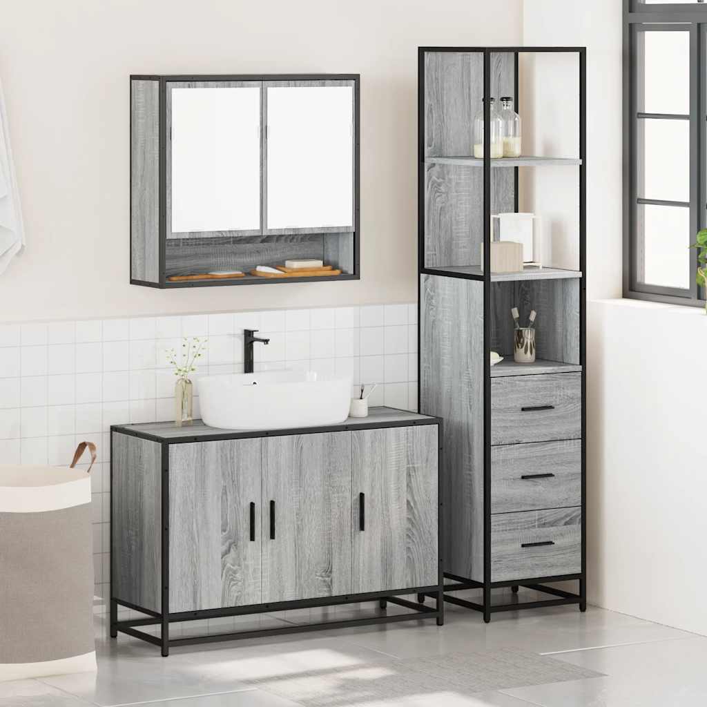 3 Piece Bathroom Furniture Set Grey Sonoma Engineered Wood