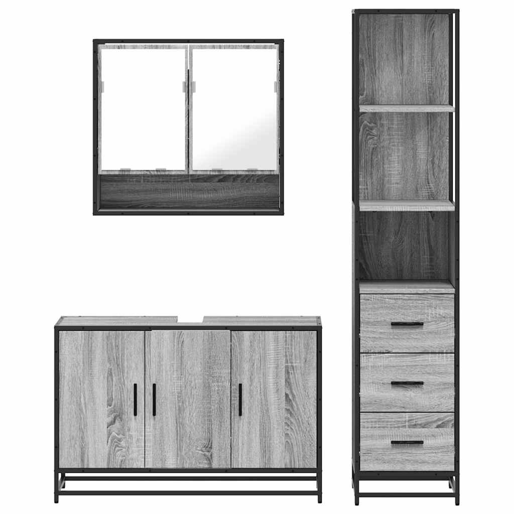 3 Piece Bathroom Furniture Set Grey Sonoma Engineered Wood