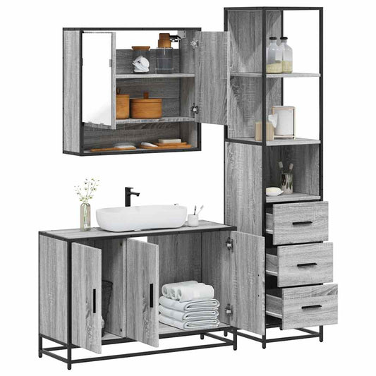 3 Piece Bathroom Furniture Set Grey Sonoma Engineered Wood