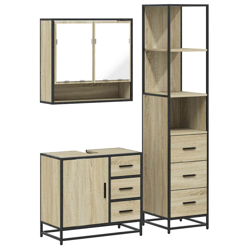 3 Piece Bathroom Furniture Set Sonoma Oak Engineered Wood