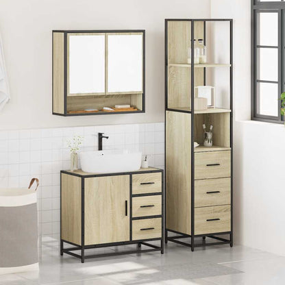 3 Piece Bathroom Furniture Set Sonoma Oak Engineered Wood