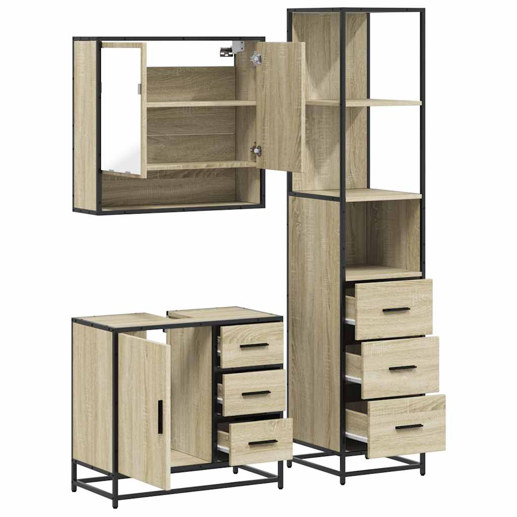 3 Piece Bathroom Furniture Set Sonoma Oak Engineered Wood