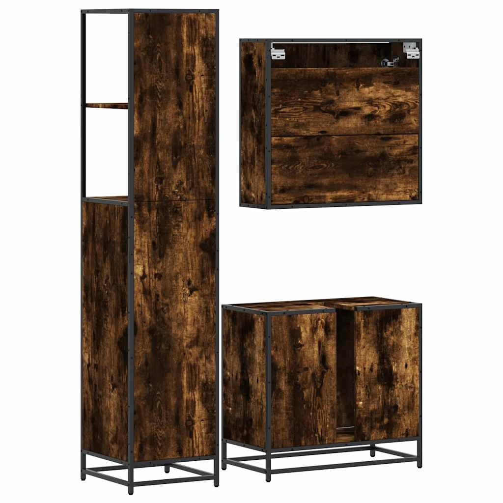 3 Piece Bathroom Furniture Set Smoked Oak Engineered Wood