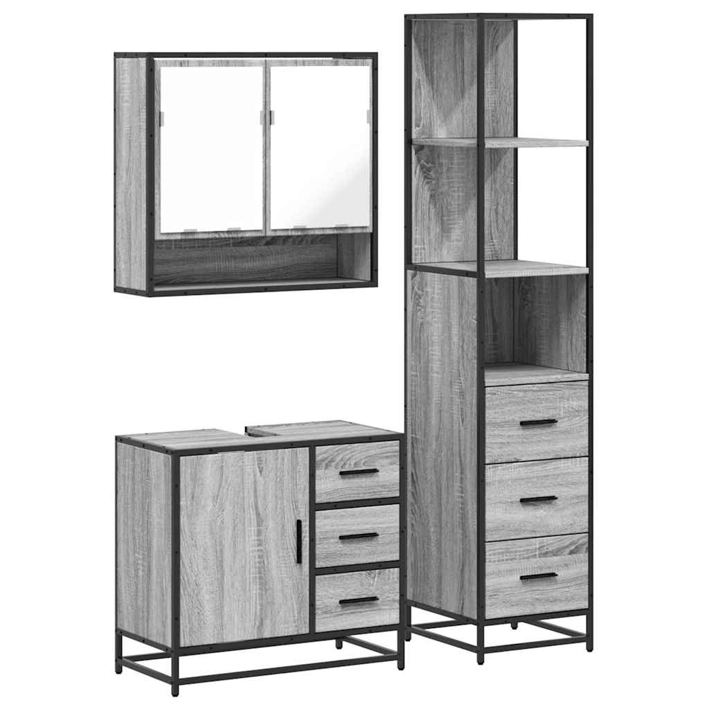 3 Piece Bathroom Furniture Set Grey Sonoma Engineered Wood