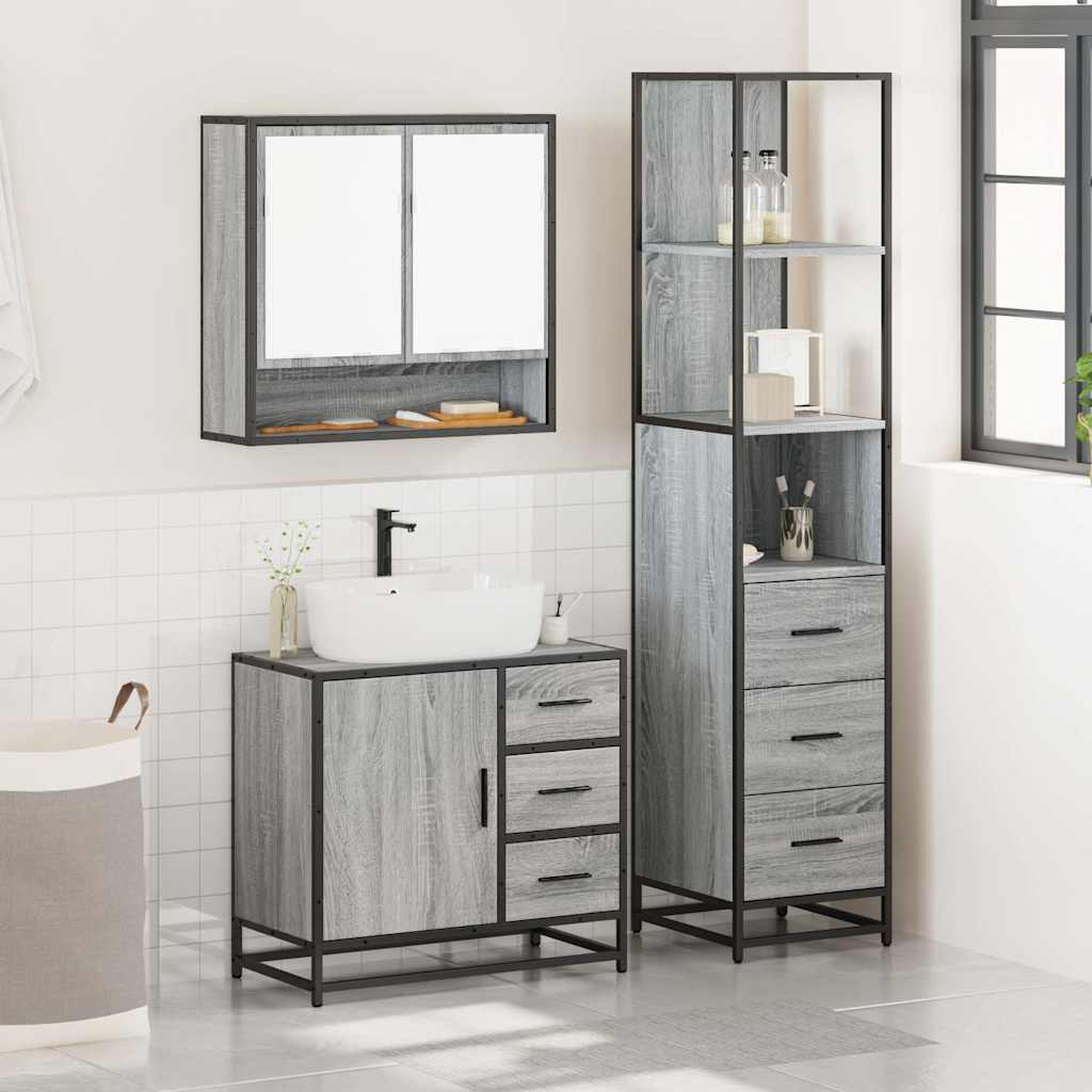 3 Piece Bathroom Furniture Set Grey Sonoma Engineered Wood