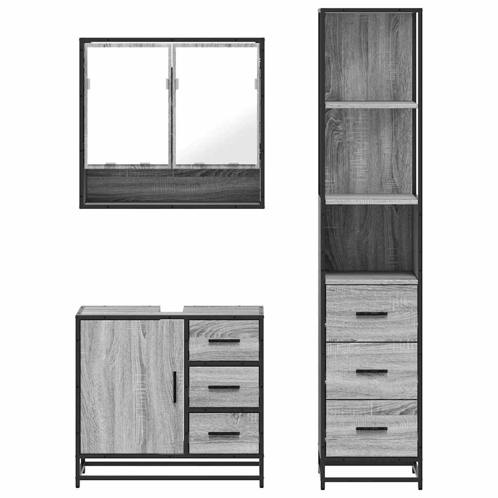 3 Piece Bathroom Furniture Set Grey Sonoma Engineered Wood