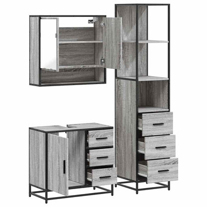 3 Piece Bathroom Furniture Set Grey Sonoma Engineered Wood