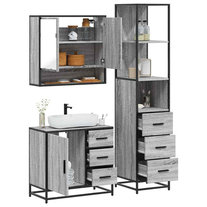 3 Piece Bathroom Furniture Set Grey Sonoma Engineered Wood