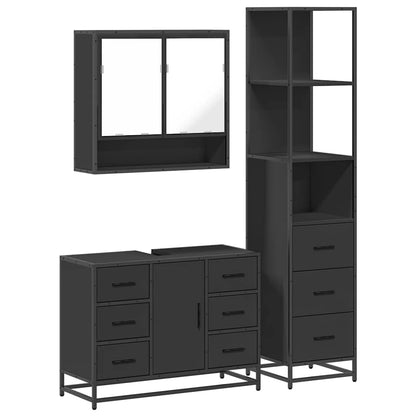 3 Piece Bathroom Furniture Set Black Engineered Wood