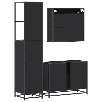 3 Piece Bathroom Furniture Set Black Engineered Wood