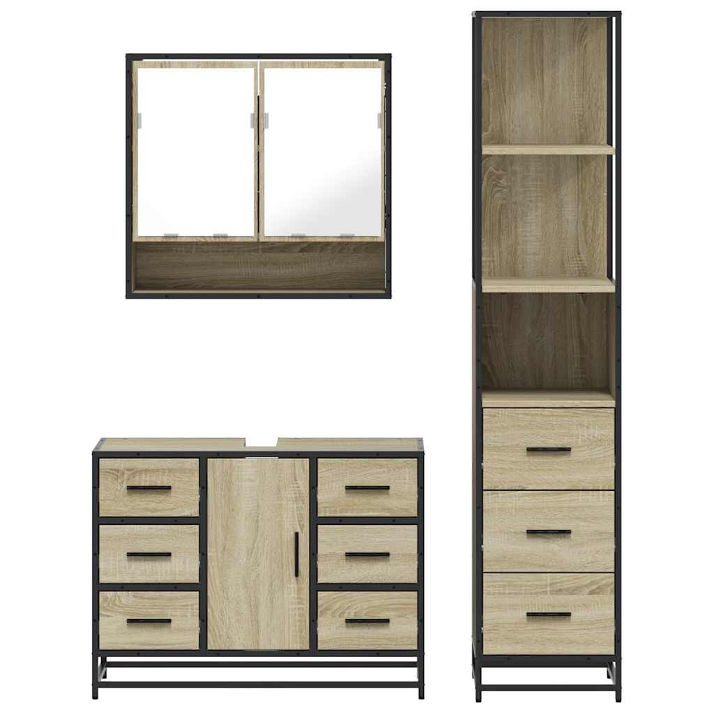 3 Piece Bathroom Furniture Set Sonoma Oak Engineered Wood