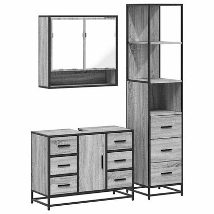 3 Piece Bathroom Furniture Set Grey Sonoma Engineered Wood