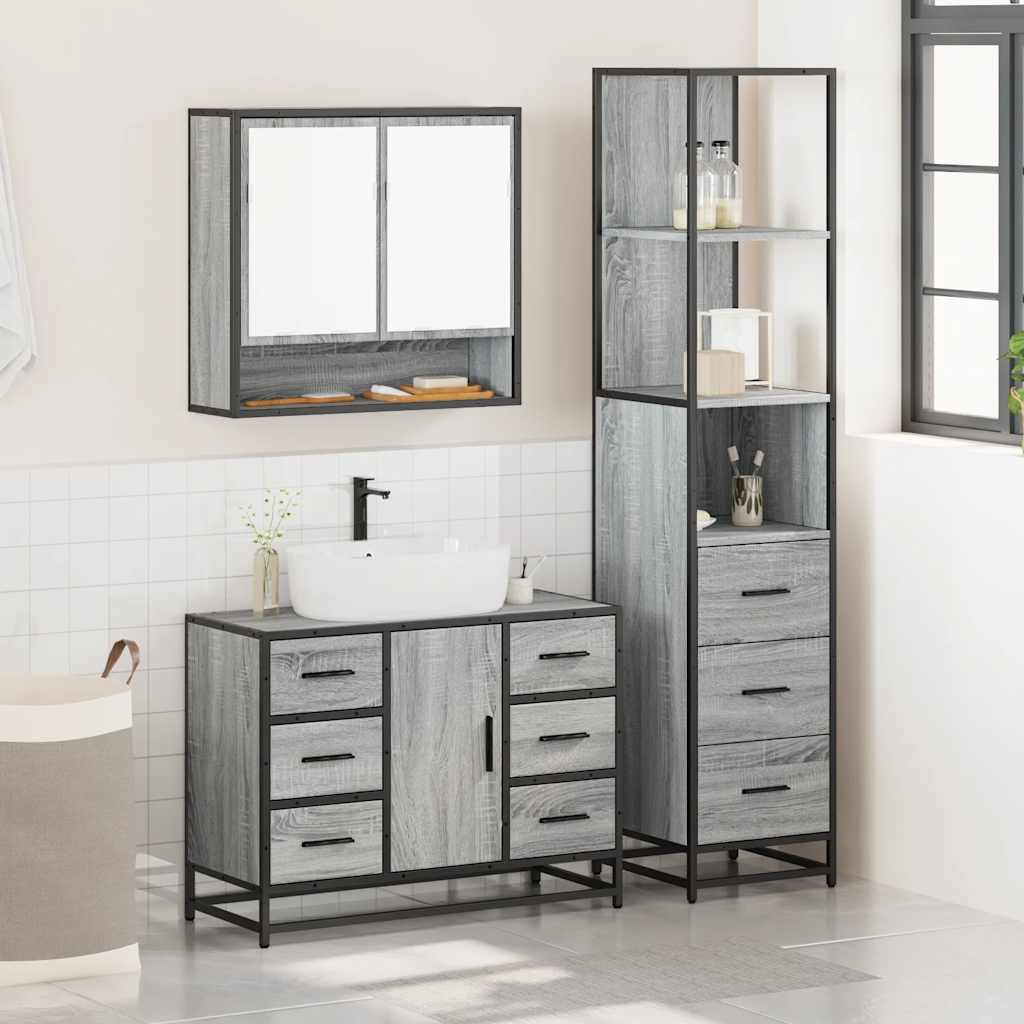 3 Piece Bathroom Furniture Set Grey Sonoma Engineered Wood