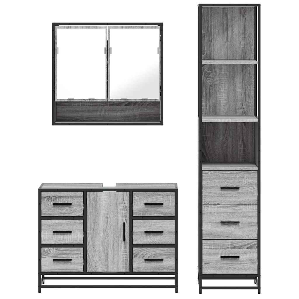 3 Piece Bathroom Furniture Set Grey Sonoma Engineered Wood