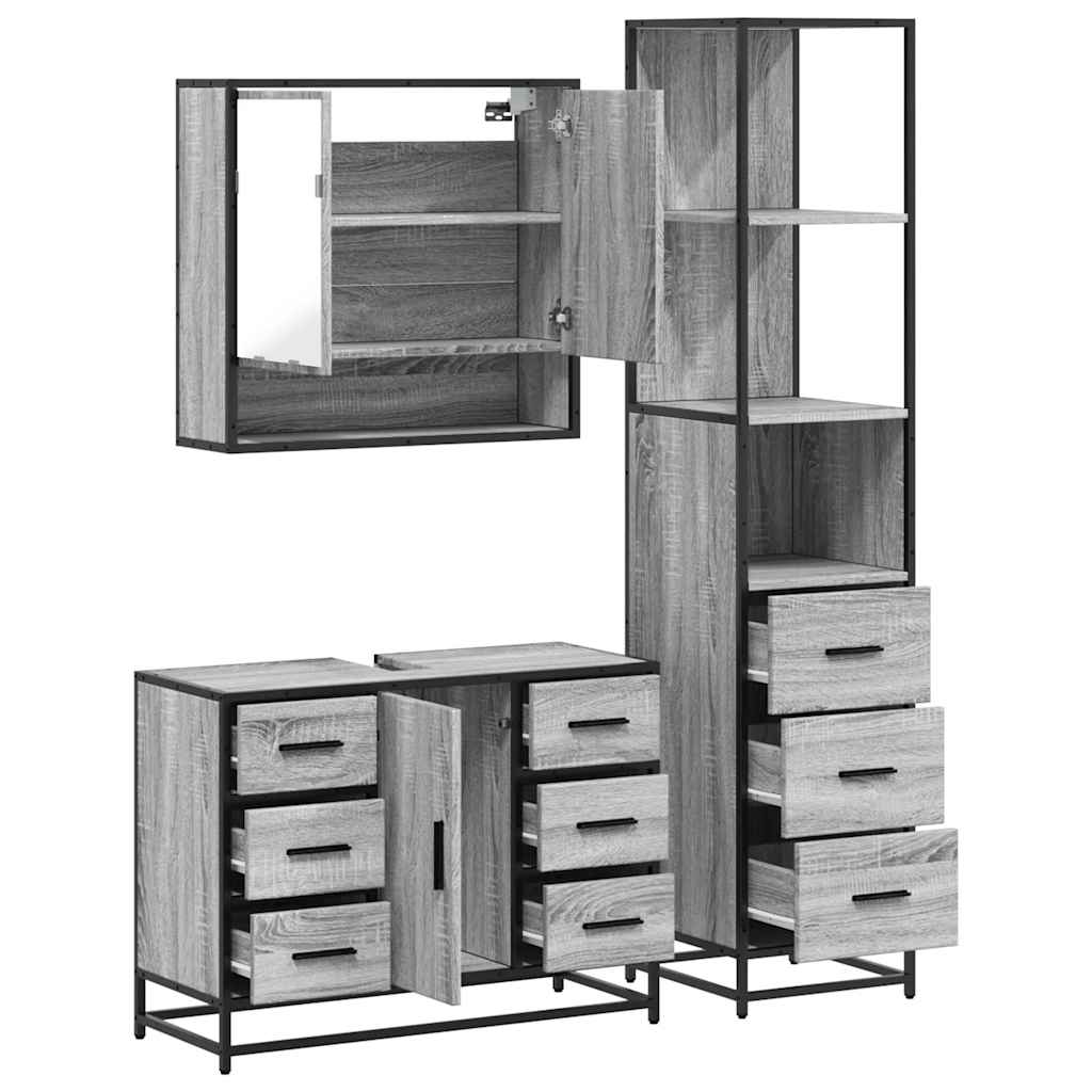 3 Piece Bathroom Furniture Set Grey Sonoma Engineered Wood