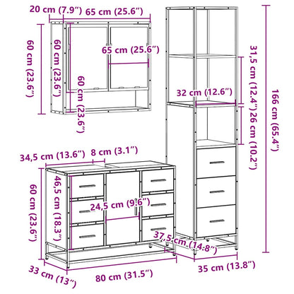 3 Piece Bathroom Furniture Set Grey Sonoma Engineered Wood