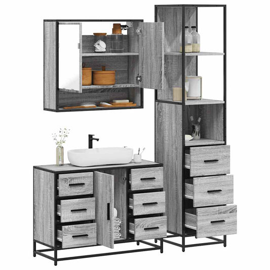 3 Piece Bathroom Furniture Set Grey Sonoma Engineered Wood