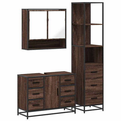 3 Piece Bathroom Furniture Set Brown Oak Engineered Wood