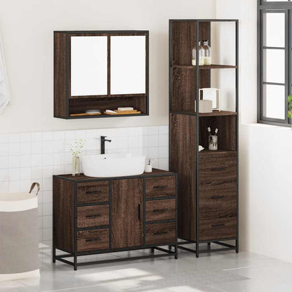 3 Piece Bathroom Furniture Set Brown Oak Engineered Wood