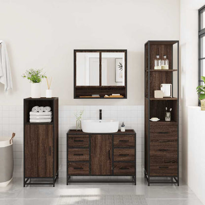 3 Piece Bathroom Furniture Set Brown Oak Engineered Wood