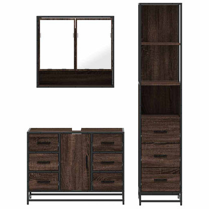 3 Piece Bathroom Furniture Set Brown Oak Engineered Wood