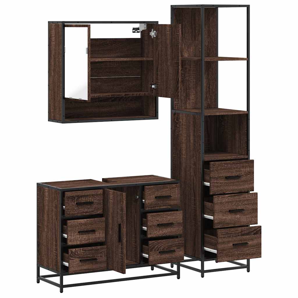 3 Piece Bathroom Furniture Set Brown Oak Engineered Wood