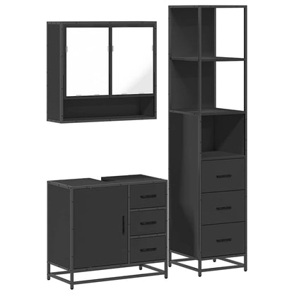 3 Piece Bathroom Furniture Set Black Engineered Wood