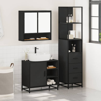 3 Piece Bathroom Furniture Set Black Engineered Wood