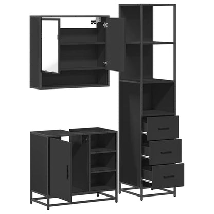 3 Piece Bathroom Furniture Set Black Engineered Wood