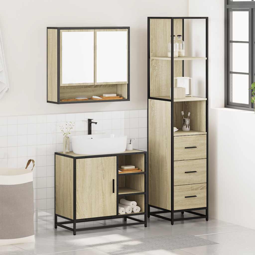 3 Piece Bathroom Furniture Set Sonoma Oak Engineered Wood