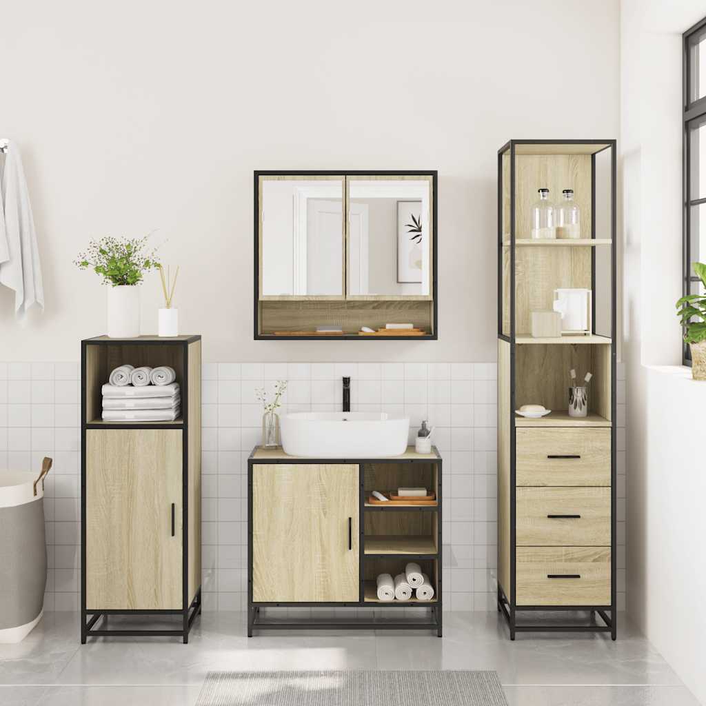 3 Piece Bathroom Furniture Set Sonoma Oak Engineered Wood