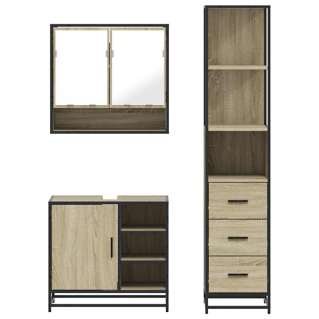 3 Piece Bathroom Furniture Set Sonoma Oak Engineered Wood