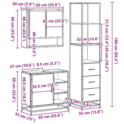 3 Piece Bathroom Furniture Set Sonoma Oak Engineered Wood