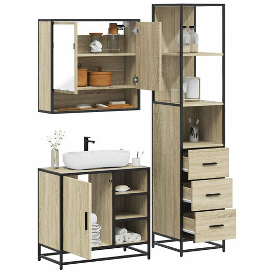 3 Piece Bathroom Furniture Set Sonoma Oak Engineered Wood