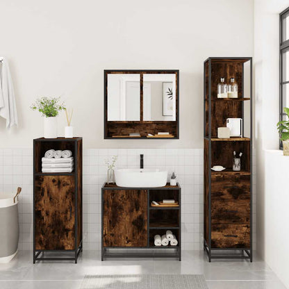 3 Piece Bathroom Furniture Set Smoked Oak Engineered Wood